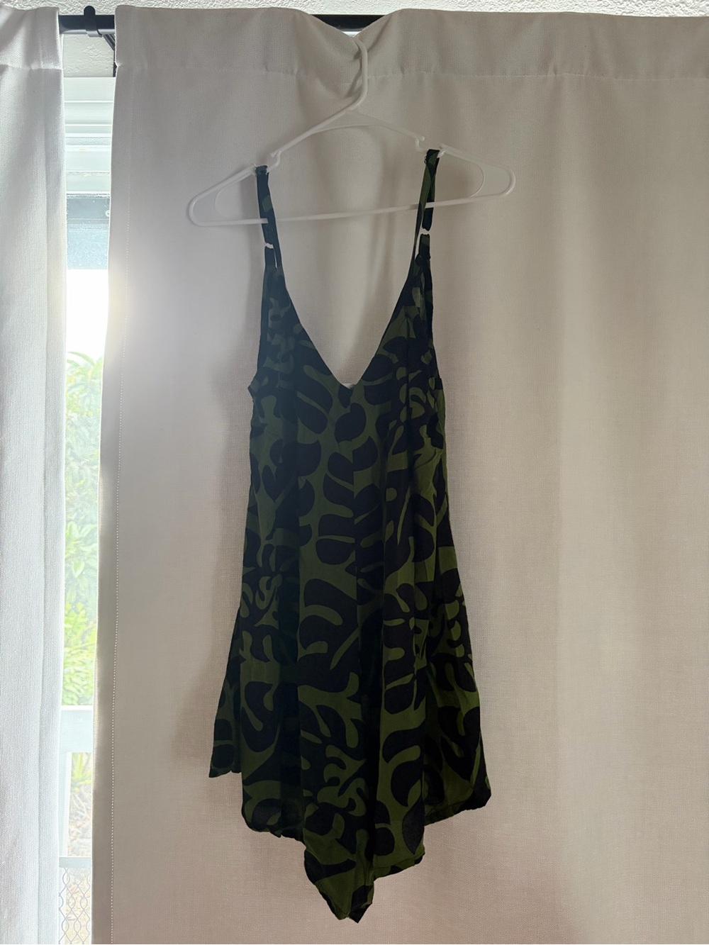 Olive & Black V-Neck Printed Romper